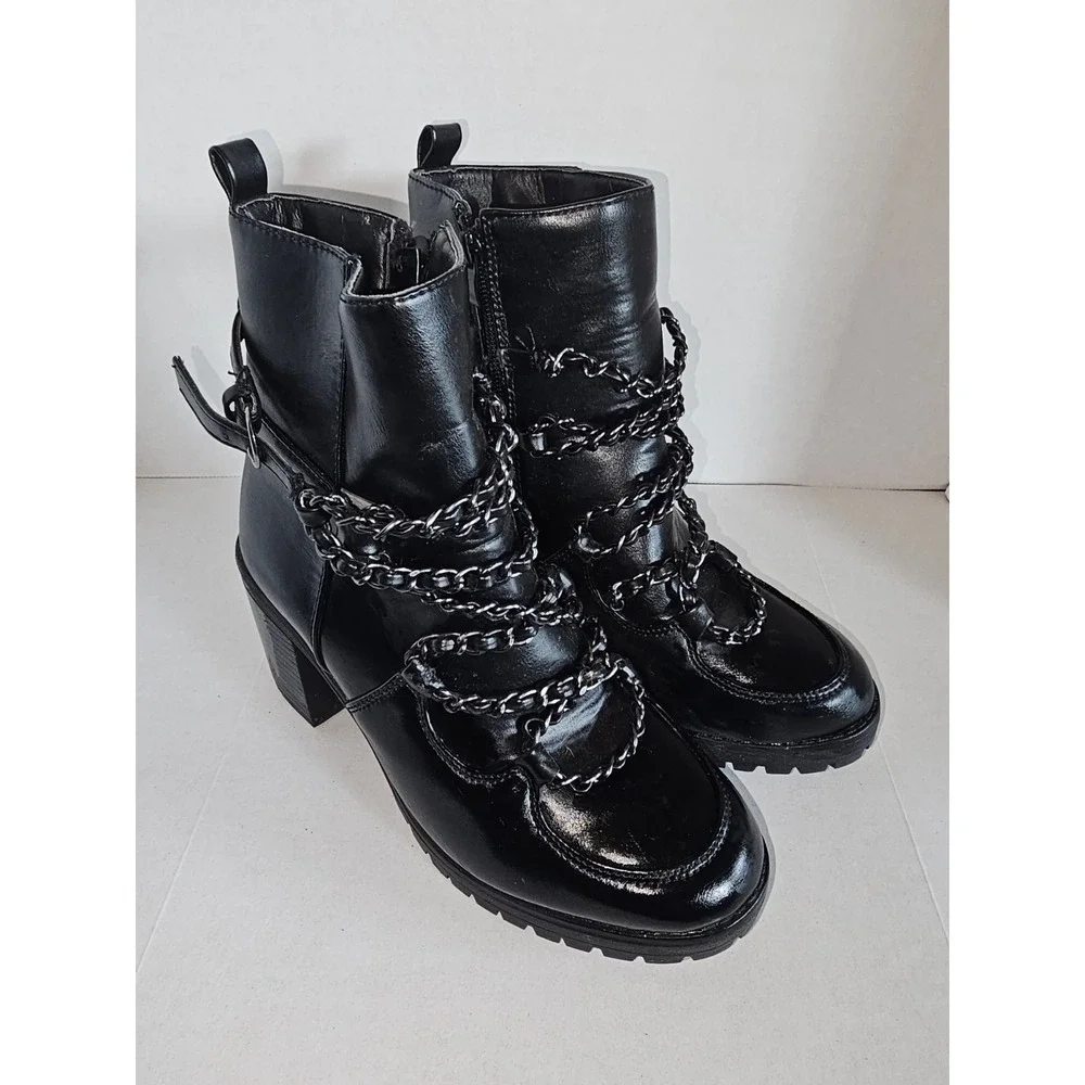 Olivia +‎ Kate Ryder-64L Black Chain Ankle Boots Women's 7 Zipper Stuck